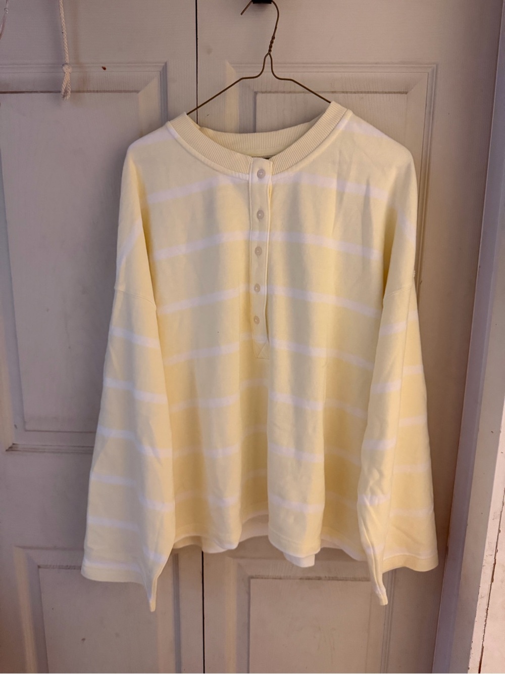 Aerie Yellow and White Striped Henley Sweatshirt